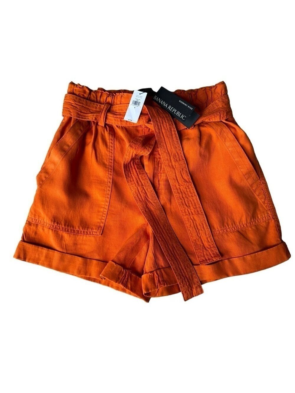 Banana Republic Pumpkin Orange Shorts Elastic Waist Belted Ladies 0
